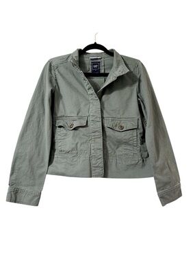 Gap Army Green Utility Swing Cropped Jacket Cotton Twill Size XS Military Fall